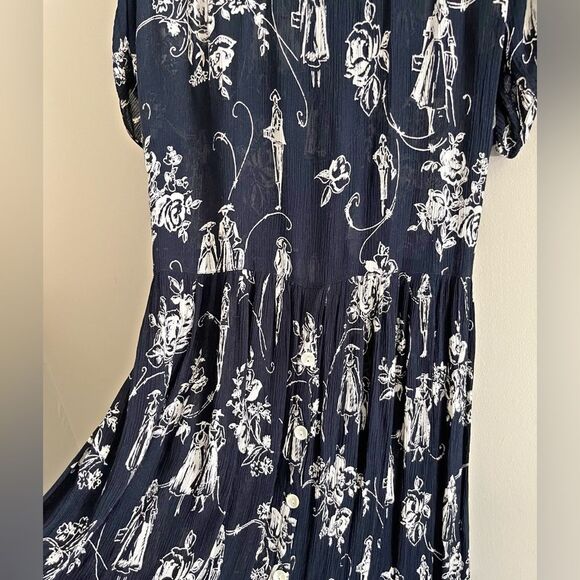 BILA vintage 90s Victorian inspired printed crinkle black button midi maxi dress - Picture 4 of 11